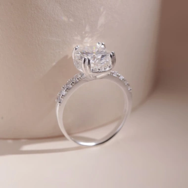 Nhẫn bạc nữ cầu hôn Moissanite 9 ly 10 ly - Chuẩn GRA KC10 LAVESTA, tròn đầy 4