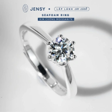 Nhẫn Bạc nữ gắn kim cương Moissanite Xi Bạch Kim kiểm định GRA Seafoam NLJE7 giảm giá 19%