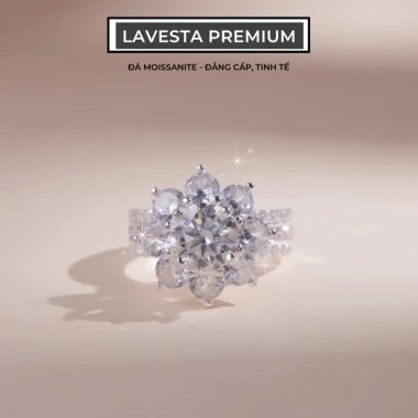 Nhẫn bạc nữ LAVESTA KC08 đá Moissanite 8 ly GRA - mặt hoa 8 cánh may mắn, phát tài, 2.385.000₫