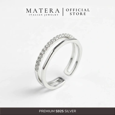 Nhẫn bạc nữ MATERA S925 2 tầng hình học đính đá cá tính sang trọng - 700.000đ
