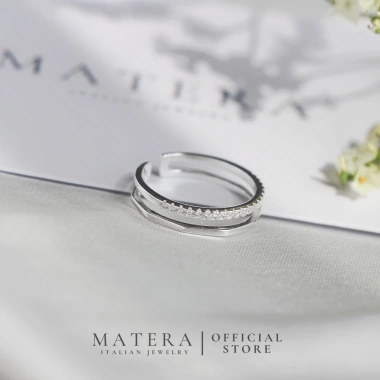 Nhẫn bạc nữ MATERA S925 2 tầng hình học đính đá cá tính sang trọng - 700.000đ