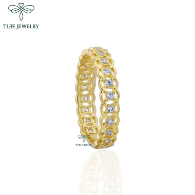 Nhẫn bạc nữ TLEE mạ vàng 14k nạm đá xung quanh A143 - Cao cấp, giảm giá 494k 6