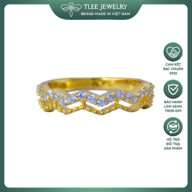 Nhẫn bạc nữ TLEE ziczac hai hàng mạ vàng 14k nạm đá sang trọng - Giá 494.000đ