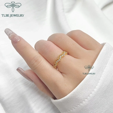 Nhẫn bạc nữ TLEE ziczac hai hàng mạ vàng 14k nạm đá sang trọng - Giá 494.000đ