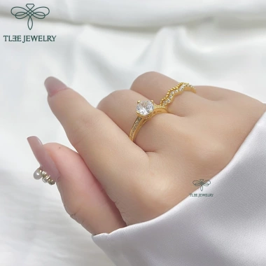 Nhẫn bạc nữ TLEE ziczac hai hàng mạ vàng 14k nạm đá sang trọng - Giá 494.000đ