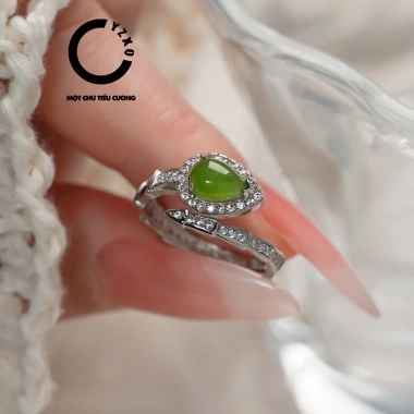 Nhẫn Bạc Rắn Khảm Ngọc Hòa Điền Tự Nhiên Nga YZXQ - Vừa Gặp Đã Yêu, Mã J1HY, Giá 988.000₫