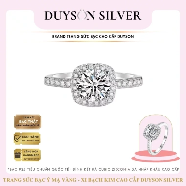 Nhẫn bạc Ý 925 mạ vàng trắng nữ ổ vuông đính CZ 5A - Giá 780.000 đồng Duyson