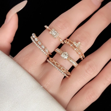Nhẫn bộ hình học kim cương mở sang trọng cao cấp - phụ kiện nữ giảm giá 22%