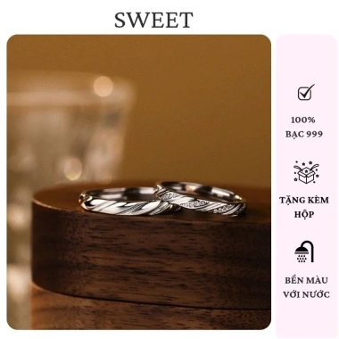 Nhẫn Cặp Đôi Bạc Thật S999 Ngọt Ngào Sweet - 100% Bạc, Giá Ưu Đãi 611k