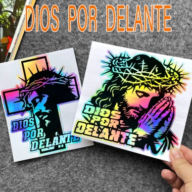 Nhãn dán ba chiều DIOS POR DELANTE Decal phản quang thánh giá & Phật, chịu nước, dùng cho ô tô, xe máy