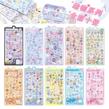 Nhãn dán dập nổi 3D Động vật đầy màu sắc – Bộ 8‑28, chống nước, trang trí vui nhộn cho trẻ em – Giá chỉ 44.317₫