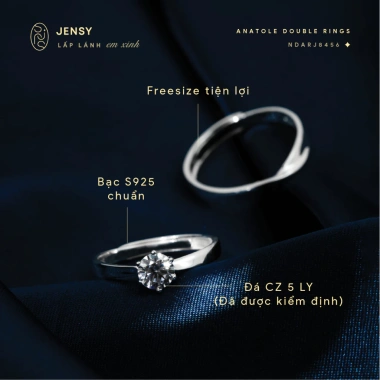 Nhẫn Đôi Bạc 925 JENSY Anatole - Gắn Đá Cao Cấp, Nam Nữ, 1.081.000 VND 6