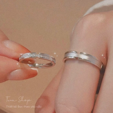 Nhẫn đôi bạc khắc tên, chữ - Cặp tình yêu nam nữ đá cao cấp TUNASILVER chuẩn bạc 590k 2