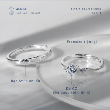 Nhẫn Đôi Bạc S925 JENSY Đá Olydia Đôi Tình Yêu Nam Nữ Giá Ưu Đãi 871.000