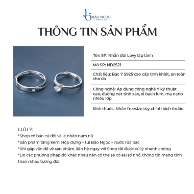 Nhẫn đôi bạc S925 LOVY đính đá CZ - Quà tặng 8/3 ý nghĩa cho người yêu, giá ưu đãi 800.000đ