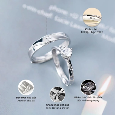 Nhẫn đôi bạc S925 LOVY đính đá CZ - Quà tặng 8/3 ý nghĩa cho người yêu, giá ưu đãi 800.000đ 6 Nhẫn đôi bạc S925 LOVY đính đá CZ - Quà tặng 8/3 ý nghĩa cho người yêu, giá ưu đãi 800.000đ 6