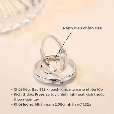 Nhẫn đôi bạc s925 Rupert Tears freesize - Quà tặng 8/3 người yêu, giảm 494k