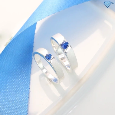 Nhẫn đôi bạc tình nhân ND95 đá xanh dương khắc tên - Giá ưu đãi 599.000₫
