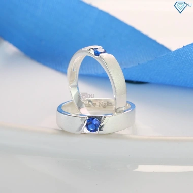 Nhẫn đôi bạc tình nhân ND95 đá xanh dương khắc tên - Giá ưu đãi 599.000₫