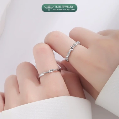 Nhẫn Đôi Bạc TLEE Đeo Nam Nữ Thiết Kế Xoắn Bóng, Đính Đá Tình Yêu - Giá Ưu Đãi 880k