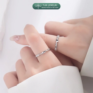 Nhẫn Đôi Bạc TLEE Đeo Nam Nữ Thiết Kế Xoắn Bóng, Đính Đá Tình Yêu - Giá Ưu Đãi 880k