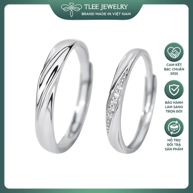 Nhẫn đôi bạc TLEE - Sóng đá kết nối, đính đá sang trọng, giảm còn 800.000 VND