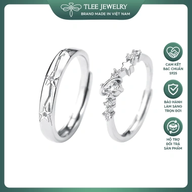 Nhẫn đôi bạc TLEE Starlight Love ánh sao lấp lánh freesize nam nữ giá ưu đãi 880.000 VND