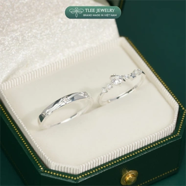 Nhẫn đôi bạc TLEE Starlight Love ánh sao lấp lánh freesize nam nữ giá ưu đãi 880.000 VND