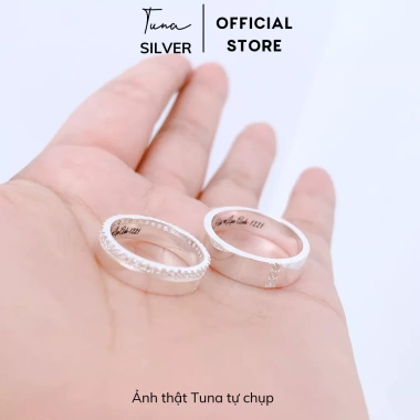Nhẫn đôi bạc TUNA SILVER tùy chỉnh, khắc chữ và tên, gắn đá - Giá 650.000₫