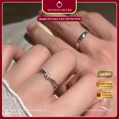 Nhẫn đôi bạc Ý 925 Nam Nữ Knot Duyson Silver - Đính đá, chỉnh cỡ, giá ưu đãi 340k