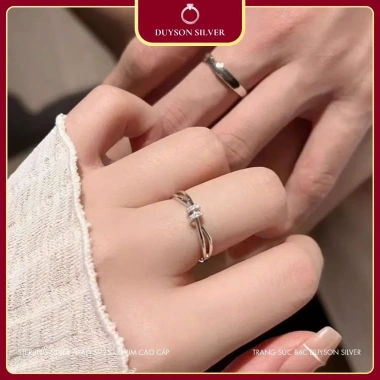 Nhẫn đôi bạc Ý 925 Nam Nữ Knot Duyson Silver - Đính đá, chỉnh cỡ, giá ưu đãi 340k