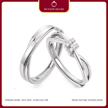 Nhẫn đôi bạc Ý 925 Nam Nữ Knot Duyson Silver - Đính đá, chỉnh cỡ, giá ưu đãi 340k