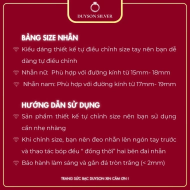 Nhẫn đôi bạc Ý 925 Nam Nữ Knot Duyson Silver - Đính đá, chỉnh cỡ, giá ưu đãi 340k