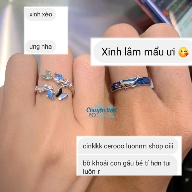 Nhẫn đôi Cá Voi Hồ Điệp Bạc 925 Nguyên Khối Freesize - Setbox Tuylip Giá 950.000 6