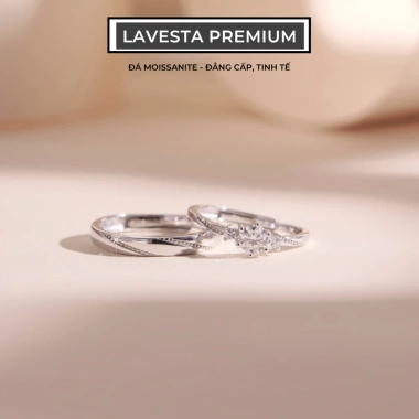 Nhẫn đôi nam nữ bạc xi bạch kim đá Moissanite GRA LAVESTA KC95 – 1,465,000₫