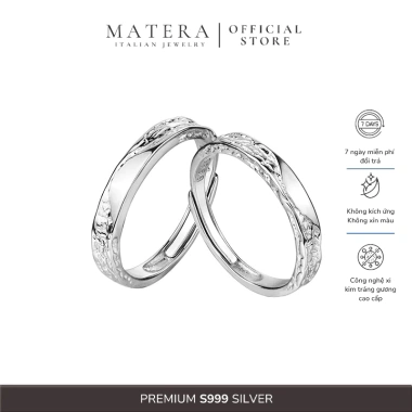 Nhẫn đôi tình yêu MATERA bạc S999 - Điêu khắc Sông Băng vĩnh cửu MNH09 giảm 785k