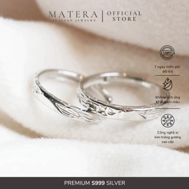 Nhẫn đôi tình yêu MATERA bạc S999 - Điêu khắc Sông Băng vĩnh cửu MNH09 giảm 785k