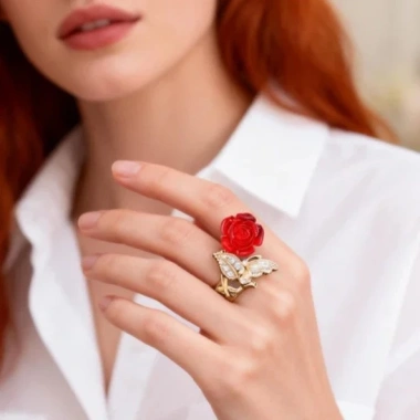 Nhẫn kim cương Camellia điều chỉnh size - phong cách mới, thời trang cho CU68