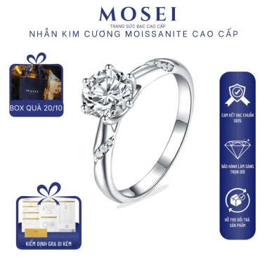 Nhẫn kim cương Moissanite 6 ly cao cấp viền xoắn GRA - Bạc S925 Celestial Twirl NMSJ1