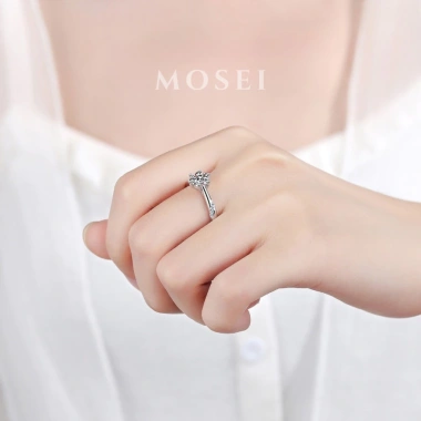 Nhẫn kim cương Moissanite 6 ly cao cấp viền xoắn GRA - Bạc S925 Celestial Twirl NMSJ1