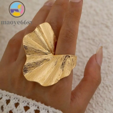 Nhẫn lá bạch quả Boho xếp ly - mở ba chiều, vòng quạt - chỉ 47.300₫