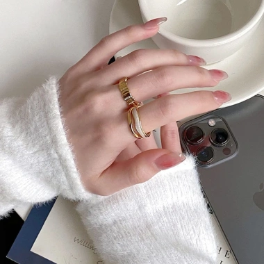 Nhẫn mở hai lớp đá cẩm thạch tối giản cho nữ - Xếp chồng, trang sức hàng ngày, giảm giá 21% chỉ 47.940₫ 7