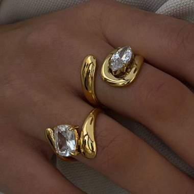 Nhẫn mở HYCEO Zircon sáng bóng thép không gỉ, mạ vàng 18K, chống rỉ sét, phong cách sang trọng - Giá ưu đãi 100.100₫