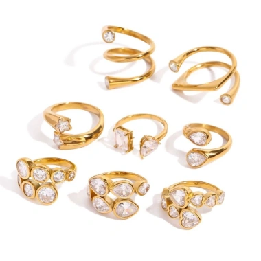 Nhẫn mở HYCEO Zircon sáng bóng thép không gỉ, mạ vàng 18K, chống rỉ sét, phong cách sang trọng - Giá ưu đãi 100.100₫