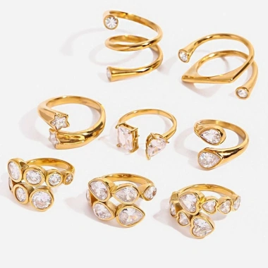Nhẫn mở HYCEO Zircon sáng bóng thép không gỉ, mạ vàng 18K, chống rỉ sét, phong cách sang trọng - Giá ưu đãi 100.100₫