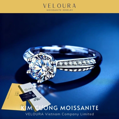 Nhẫn Nữ 1 Carat Moissanite Cương VELOURA - Vương Miện Sáu Chấu Cao Cấp