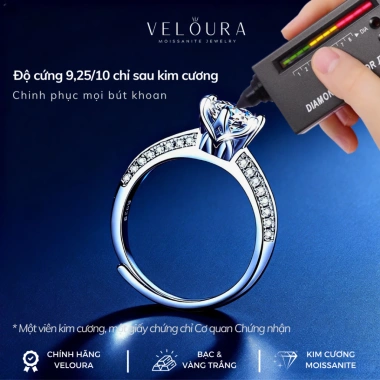 Nhẫn Nữ 1 Carat Moissanite Cương VELOURA - Vương Miện Sáu Chấu Cao Cấp
