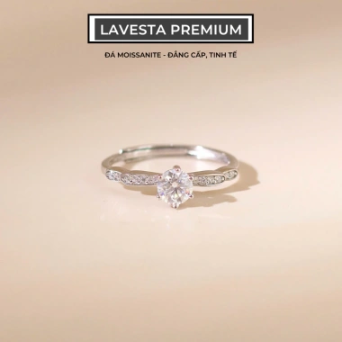 Nhẫn nữ bạc xi bạch kim LAVESTA KC127 đá Moissanite 5 ly kiểm định GRA, thanh lịch, giá ưu đãi 815.000đ