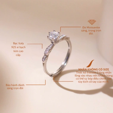 Nhẫn nữ bạc xi bạch kim LAVESTA KC127 đá Moissanite 5 ly kiểm định GRA, thanh lịch, giá ưu đãi 815.000đ