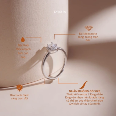 Nhẫn nữ bạc xi bạch kim Moissanite 5 ly GRA LAVESTA KC104 - Sang trọng, chỉ 815.000₫ 3 Nhẫn nữ bạc xi bạch kim Moissanite 5 ly GRA LAVESTA KC104 - Sang trọng, chỉ 815.000₫ 3